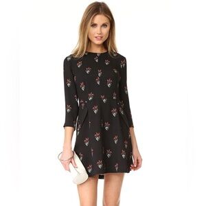 A.L.C. Terry Floral Print Silk 3/4 Sleeve Dress Black size 6